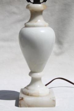 catalog photo of vintage white alabaster marble table lamp, carved stone lamp base made in Italy