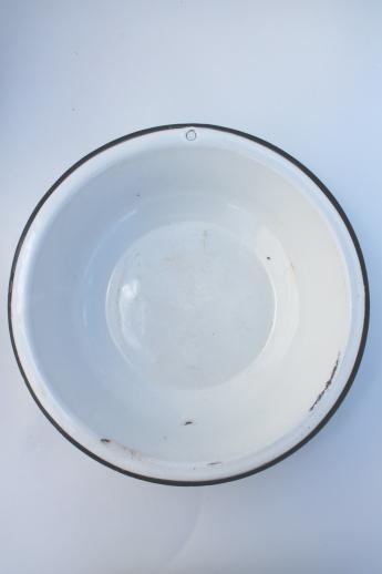 photo of vintage white & black enamelware, enamel pots & pans, stockpot, kitchenware lot #5