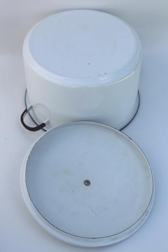 photo of vintage white & black enamelware, enamel pots & pans, stockpot, kitchenware lot #10