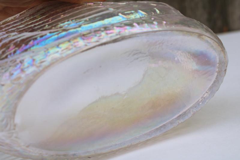 photo of vintage white carnival glass pressed glass swan bowl w/ rosy iridescent luster #5