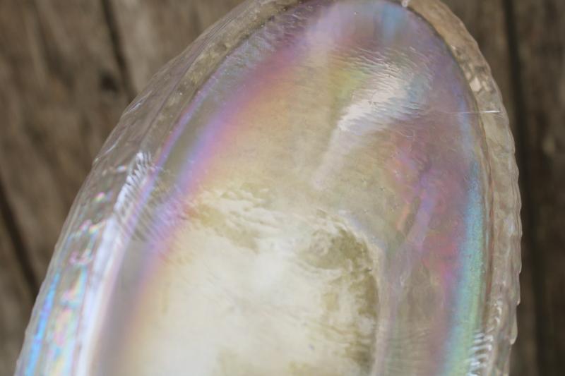 photo of vintage white carnival glass pressed glass swan bowl w/ rosy iridescent luster #6