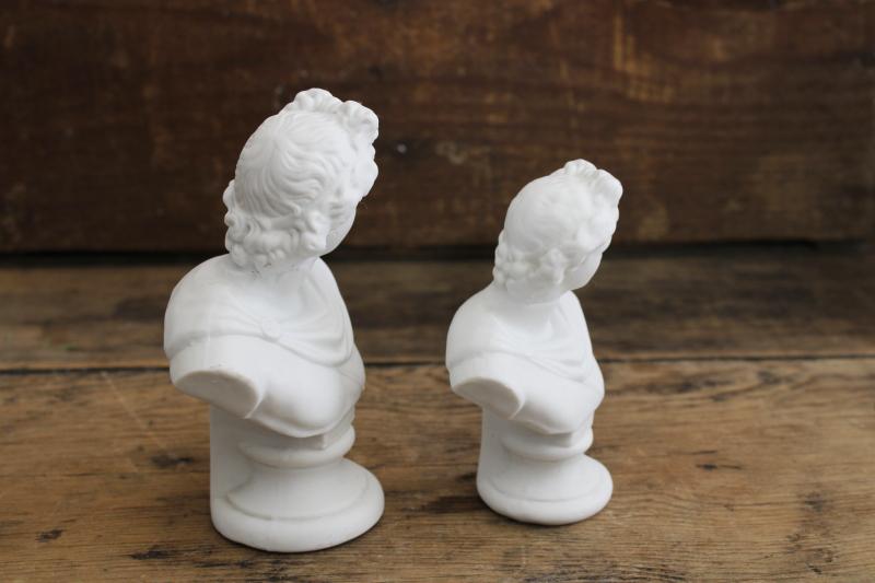 photo of vintage white china bisque busts Apollo, classical style figurines, small statuary #2