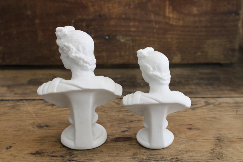 photo of vintage white china bisque busts Apollo, classical style figurines, small statuary #5