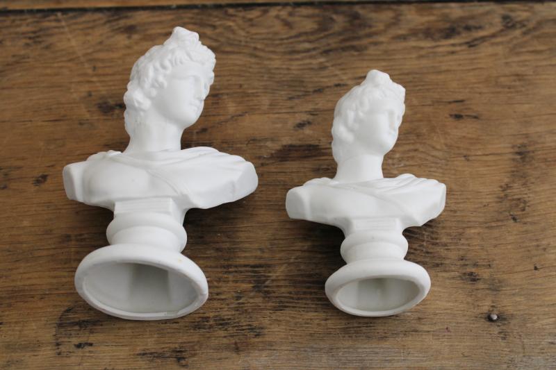 photo of vintage white china bisque busts Apollo, classical style figurines, small statuary #6