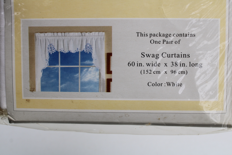 photo of vintage white cotton battenberg lace swag valance curtain panels 80s grandma cottagecore  #2