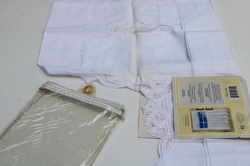 photo of vintage white cotton battenberg lace swag valance curtain panels 80s grandma cottagecore  #4