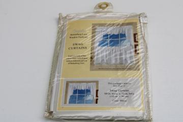 catalog photo of vintage white cotton battenberg lace swag valance curtain panels 80s grandma cottagecore 