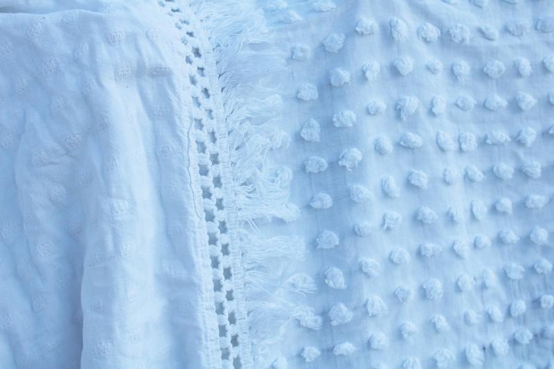 photo of vintage white cotton chenille twin bedspread or upcycle fabric, popcorn ball tufting #4