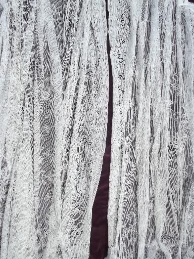 photo of vintage white cotton lace curtains, pair long floor length flat panels #1