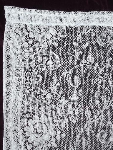 photo of vintage white cotton lace curtains, pair long floor length flat panels #3