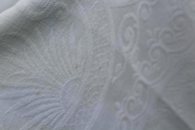 photo of vintage white cotton matelasse texture shawl fringe throw or table cover cloth #5