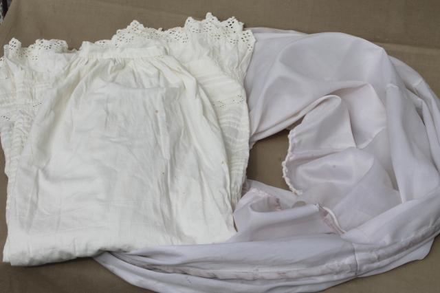 photo of vintage white cotton petticoat w/ hoops, hoop skirt slip w/ rows of tucks & eyelet lace #3