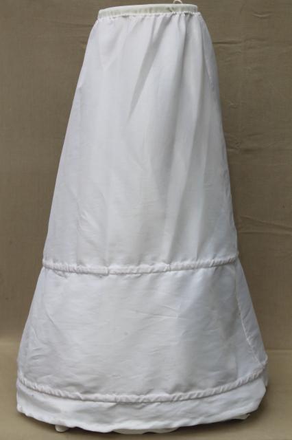 photo of vintage white cotton petticoat w/ hoops, hoop skirt slip w/ rows of tucks & eyelet lace #4