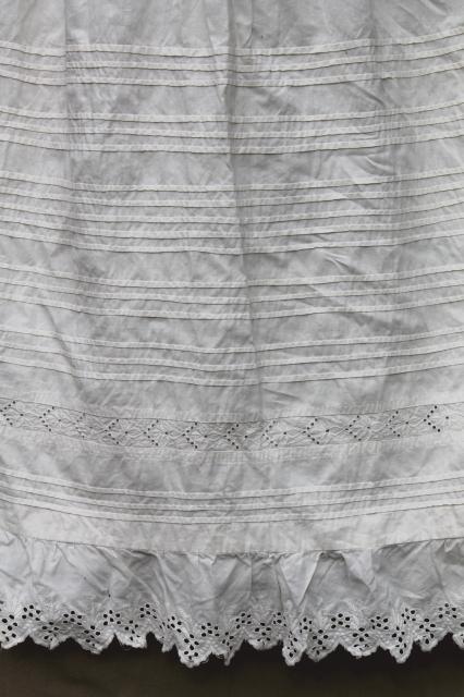 photo of vintage white cotton petticoat w/ hoops, hoop skirt slip w/ rows of tucks & eyelet lace #8