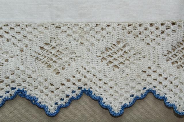 photo of vintage white cotton pillowcases w/ crochet lace & embroidered flowers #5