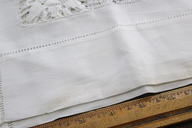 photo of vintage white cotton tea table cloth with drawn thread embroidery lace insertion #6