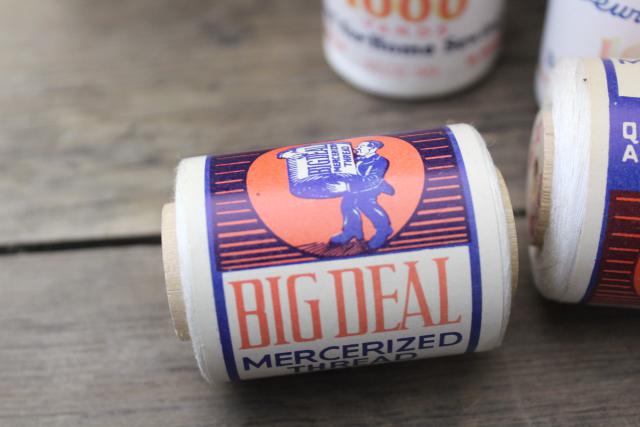 photo of vintage white cotton thread w/ original paper labels, Big Deal & Orchard Brand spools #2