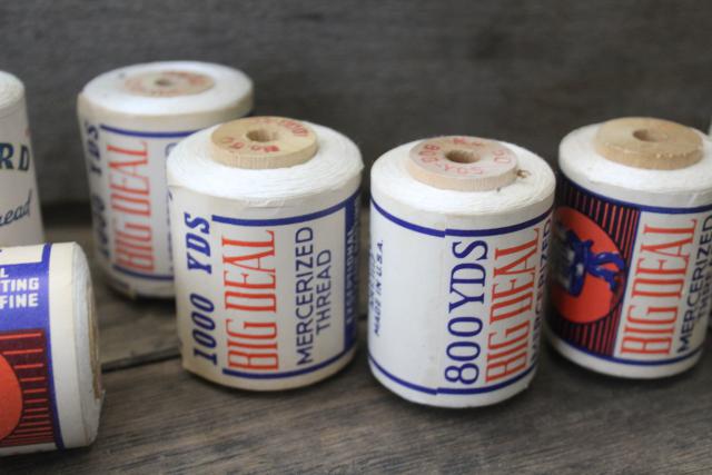 photo of vintage white cotton thread w/ original paper labels, Big Deal & Orchard Brand spools #4