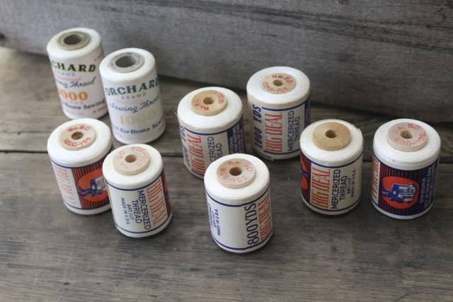 photo of vintage white cotton thread w/ original paper labels, Big Deal & Orchard Brand spools #5
