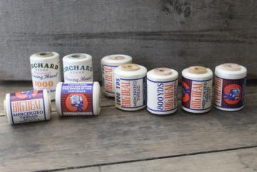 catalog photo of vintage white cotton thread w/ original paper labels, Big Deal & Orchard Brand spools