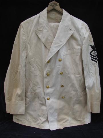 photo of vintage white double-breasted Navy uniform jacket w/pants #1