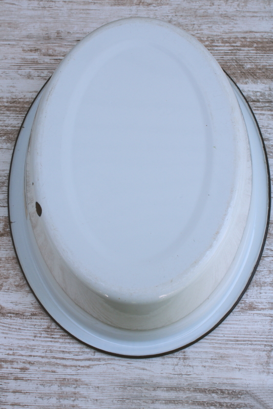 photo of vintage white enamelware tub w/ Maid of Honor label, large oval dishpan from old farmhouse kitchen  #5