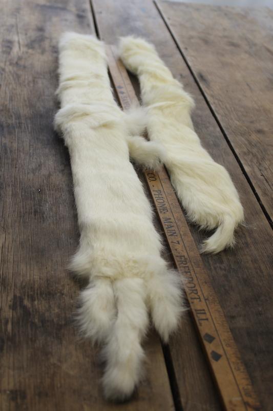 photo of vintage white ermine fur tippet collars, full pelt mink furs w/ tails #1