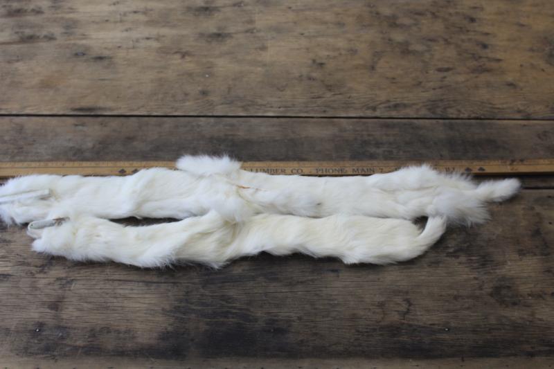 photo of vintage white ermine fur tippet collars, full pelt mink furs w/ tails #4