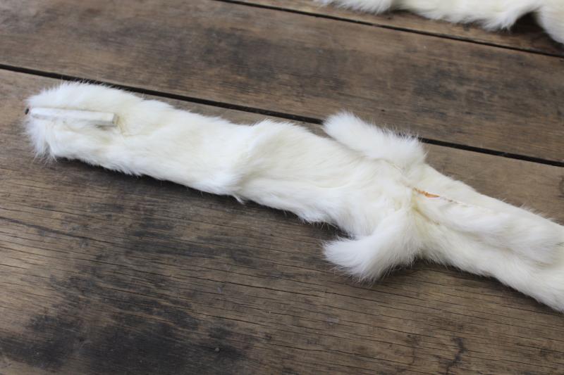 photo of vintage white ermine fur tippet collars, full pelt mink furs w/ tails #13