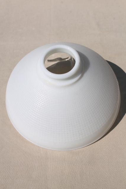 photo of vintage white glass diffuser replacement shade, large lamp shade reflector waffle milk glass #5