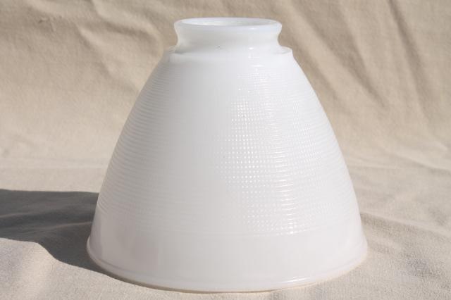 photo of vintage white glass diffuser replacement shade, reflector lampshade waffle milk glass #3