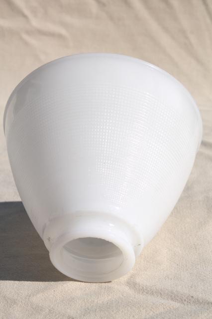 photo of vintage white glass diffuser replacement shade, reflector lampshade waffle milk glass #5