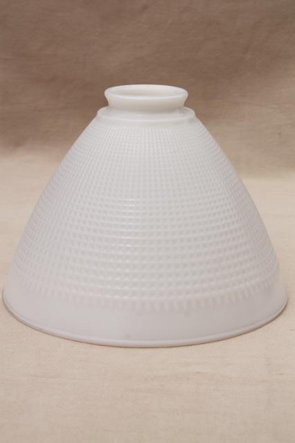 photo of vintage white glass diffuser shade, lamp shade reflector waffle milk glass #1