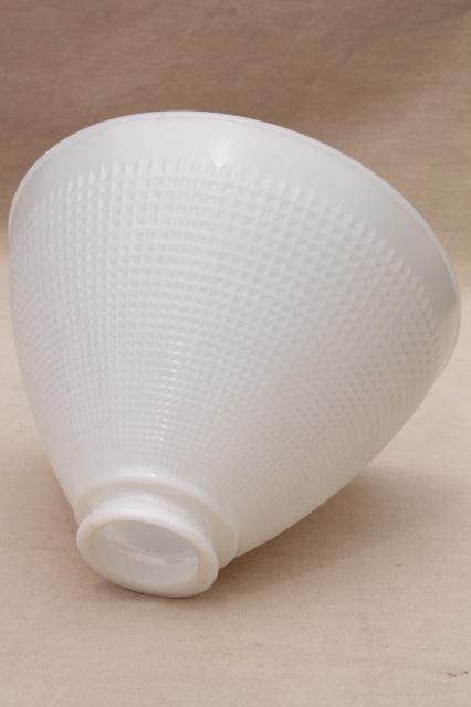 photo of vintage white glass diffuser shade, lamp shade reflector waffle milk glass #4