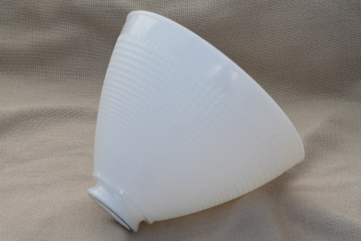 photo of vintage white glass diffuser shade, lamp shade reflector waffle milk glass  #3