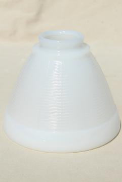 catalog photo of vintage white glass diffuser shade, lamp shade reflector waffle ribbed milk glass 