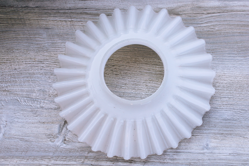 photo of vintage white glass reflector, flat crimped glass shade for antique industrial pendant light #2