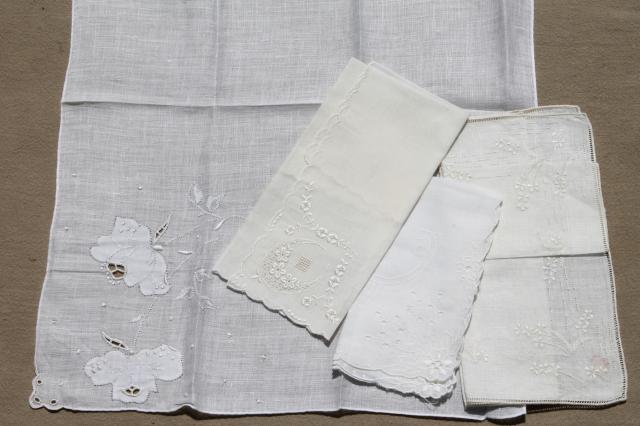 photo of vintage white hankies lot, fine cotton & linen handkerchiefs Madeira style embroidery #2