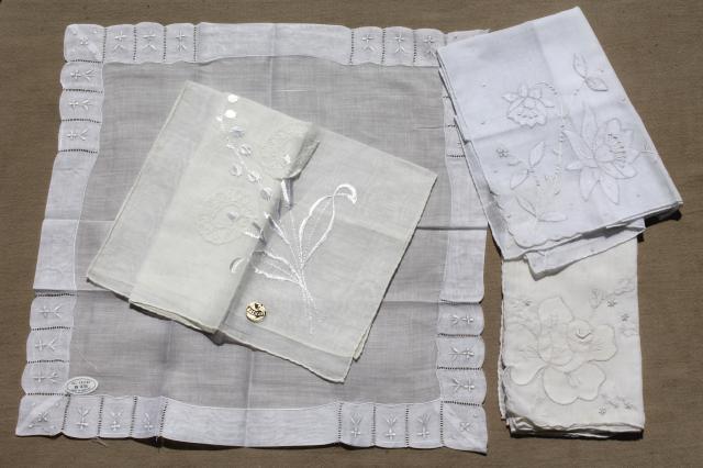 photo of vintage white hankies lot, fine cotton & linen handkerchiefs Madeira style embroidery #3