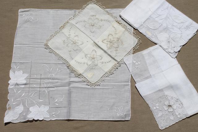 photo of vintage white hankies lot, fine cotton & linen handkerchiefs Madeira style embroidery #6