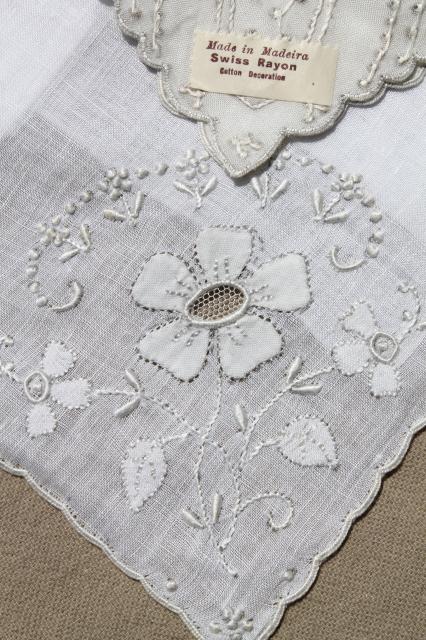 photo of vintage white hankies lot, fine cotton & linen handkerchiefs Madeira style embroidery #7