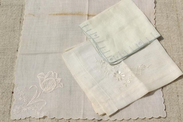 photo of vintage white hankies lot, fine cotton & linen handkerchiefs Swiss & Madeira style embroidery #7