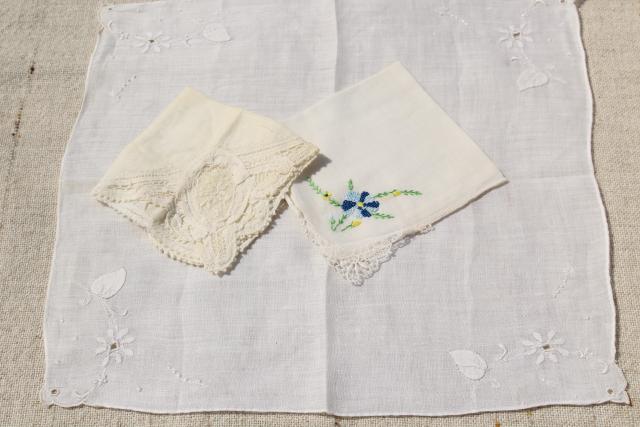 photo of vintage white hankies lot, fine cotton & linen handkerchiefs Swiss & Madeira style embroidery #8