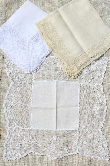 photo of vintage white hankies lot, fine cotton & linen handkerchiefs Swiss & Madeira style embroidery #9