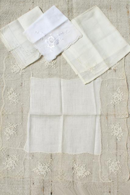 photo of vintage white hankies lot, fine cotton & linen handkerchiefs Swiss & Madeira style embroidery #10