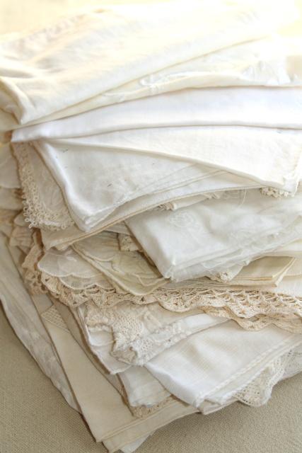 photo of vintage white hankies lot, fine cotton & linen lace edged handkerchiefs Madeira & Swiss embroidery #1