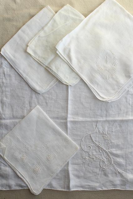 photo of vintage white hankies lot, fine cotton & linen lace edged handkerchiefs Madeira & Swiss embroidery #2