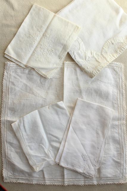 photo of vintage white hankies lot, fine cotton & linen lace edged handkerchiefs Madeira & Swiss embroidery #3