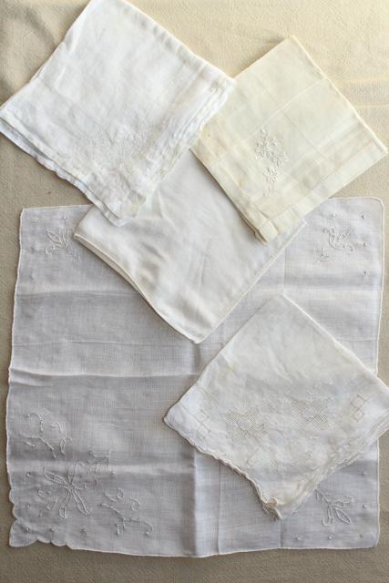 photo of vintage white hankies lot, fine cotton & linen lace edged handkerchiefs Madeira & Swiss embroidery #4