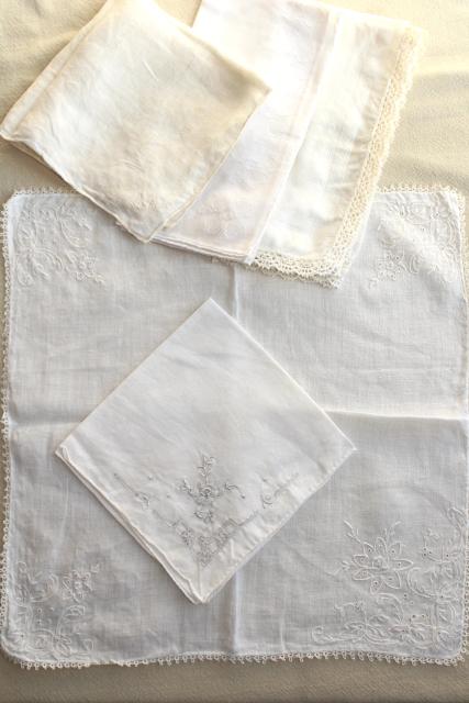 photo of vintage white hankies lot, fine cotton & linen lace edged handkerchiefs Madeira & Swiss embroidery #5